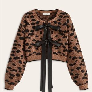 Commense Leopard print bow tie cardigan